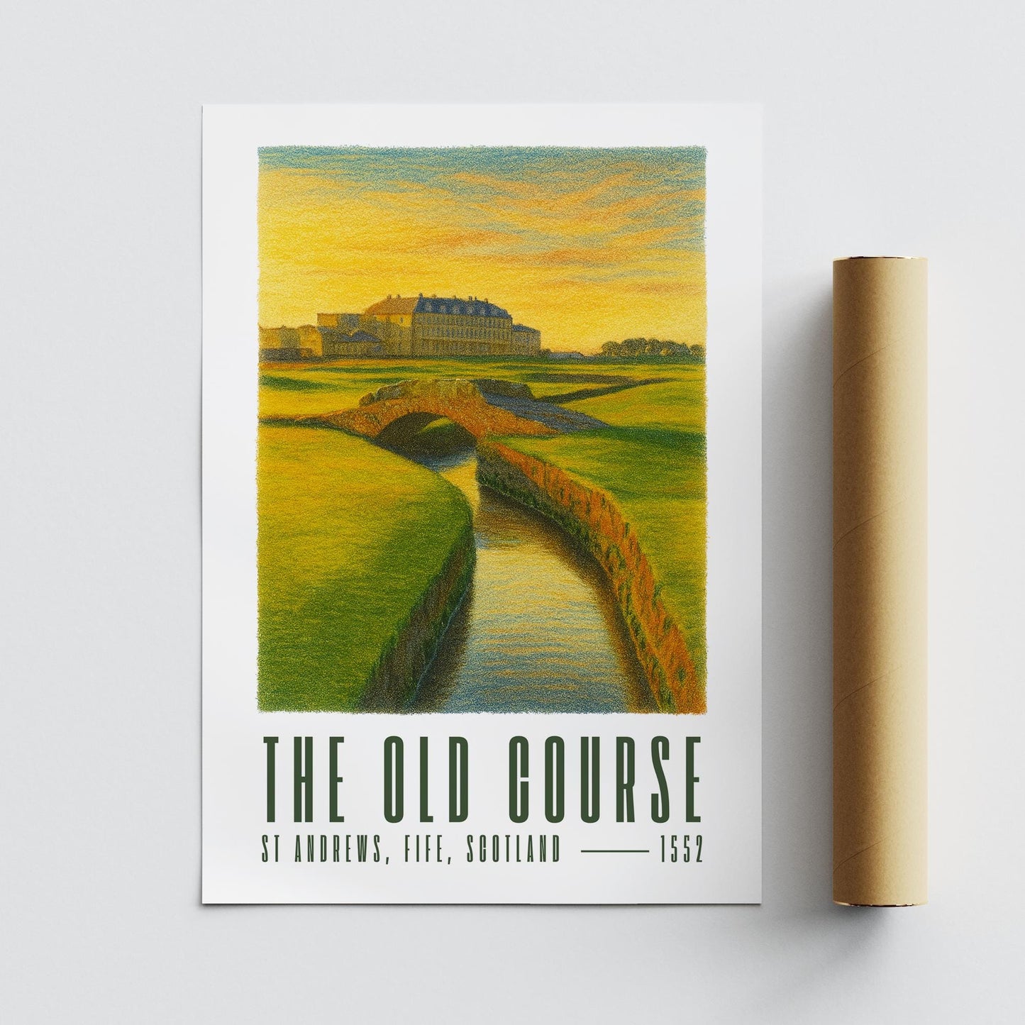 The Old Course St Andrews Golf Poster  Illustrated Print | Swilcan Bridge | Home of Golf Man Cave Decor | Gift for Him | Father's Day Gift