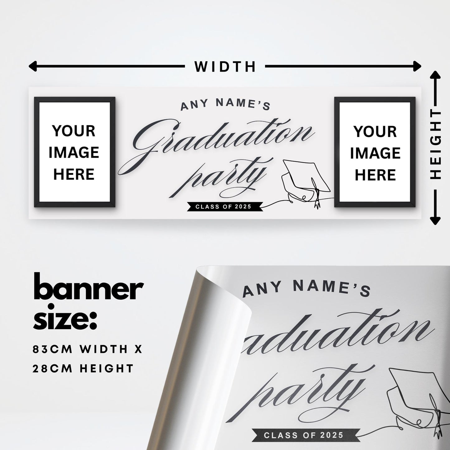 Personalised Graduation Banner  Photo Frame Design  | Name, Year & Photos | Graduation Party Decor | Class Of | University Graduate Banner