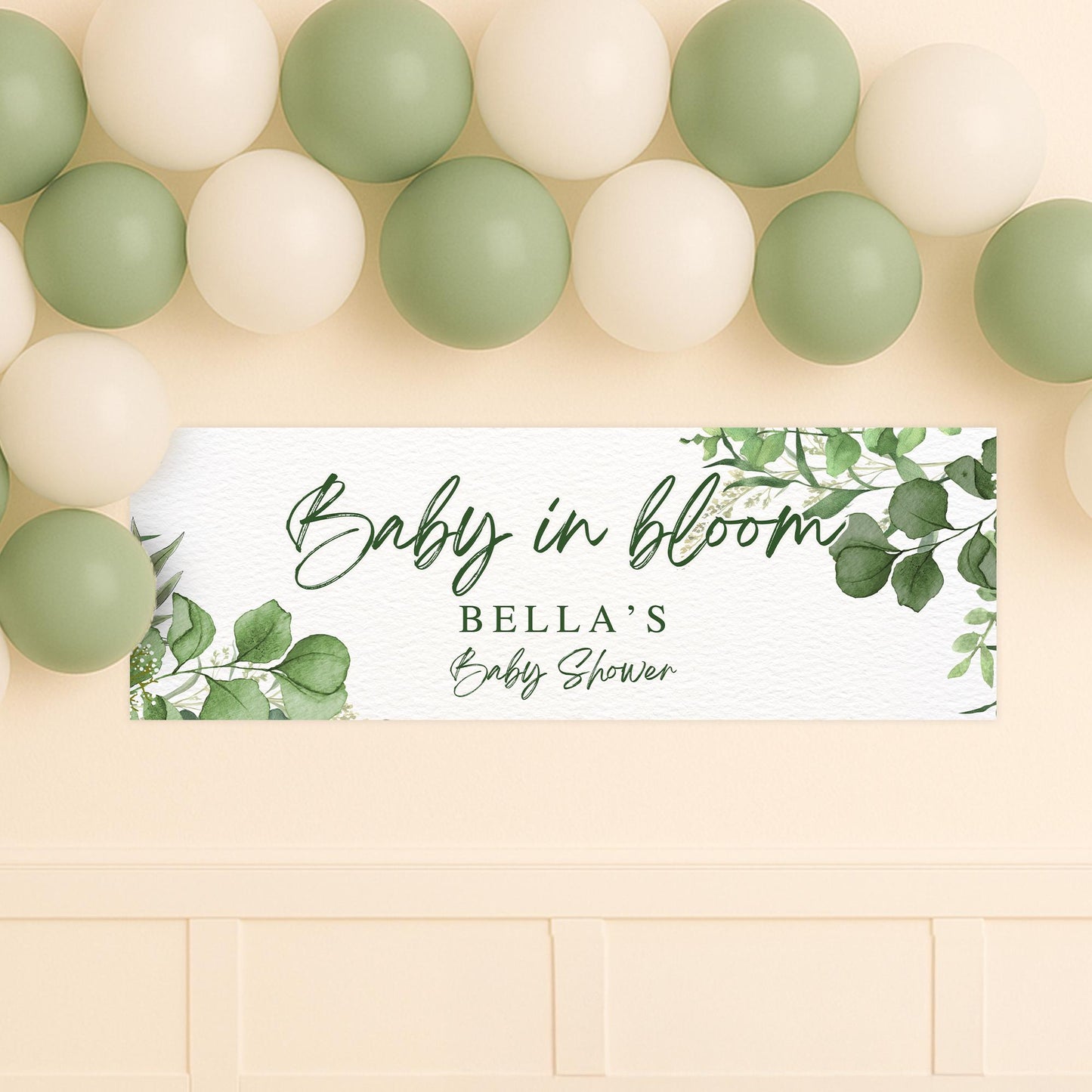 Personalised Baby Shower Banner   Custom “Baby in Bloom Baby Shower Decor | Watercolour Botanical Design | Gender Neutral Decoration