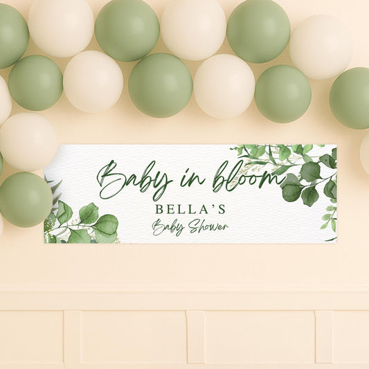 Personalised Baby Shower Banner   Custom “Baby in Bloom Baby Shower Decor | Watercolour Botanical Design | Gender Neutral Decoration