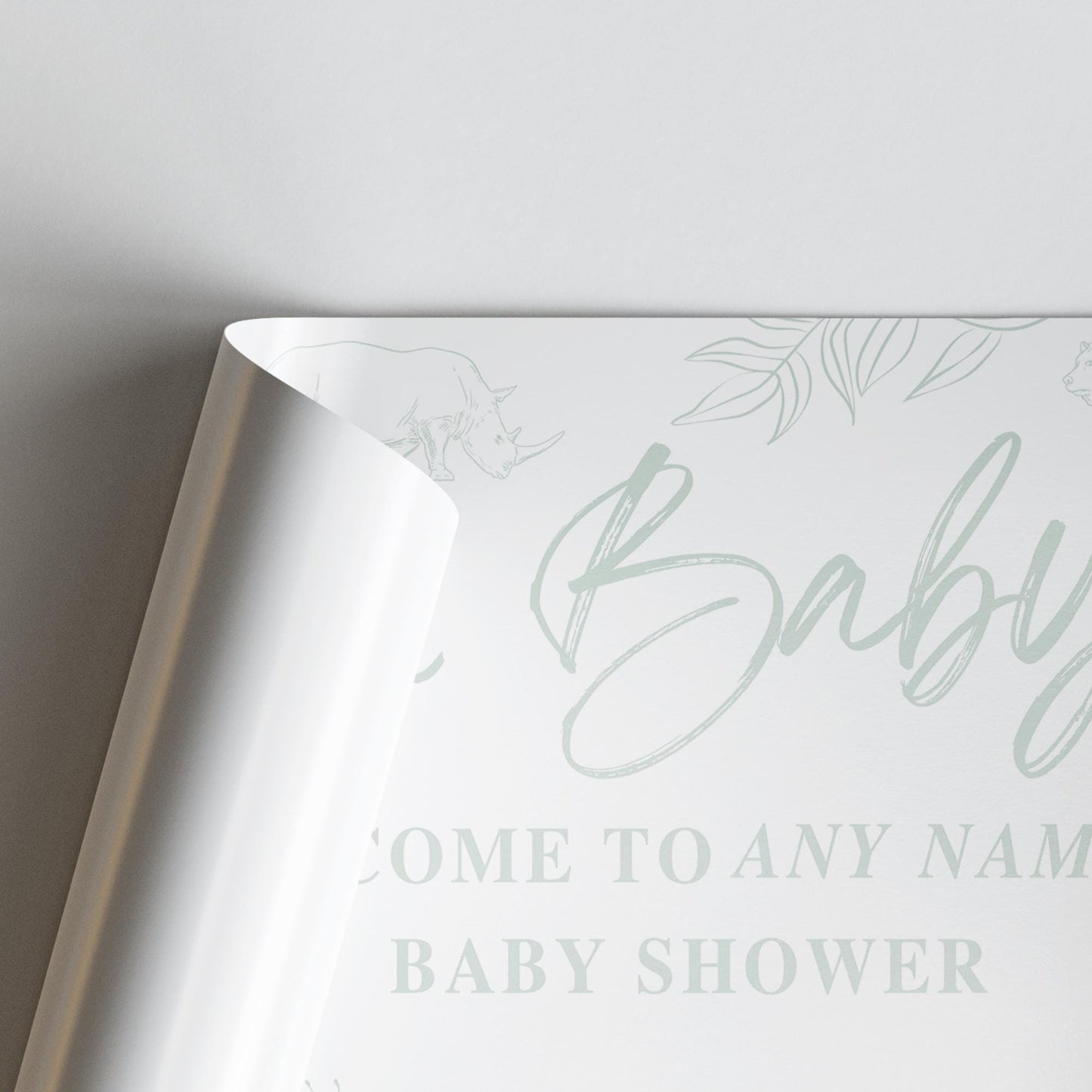 Personalised Baby Shower Banner | Custom “Oh Baby! Baby Shower Banner  Animal & Floral Sketch | Sage Green Gender Neutral Decoration