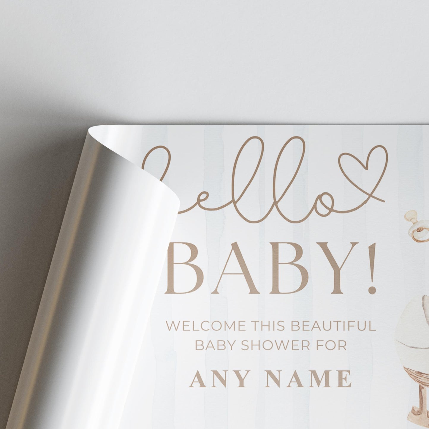 Personalised Baby Shower Banner   Custom “Hello Baby Baby Shower Decor  Add a Name & Photo | Soft Watercolour | Gender Neutral Decoration