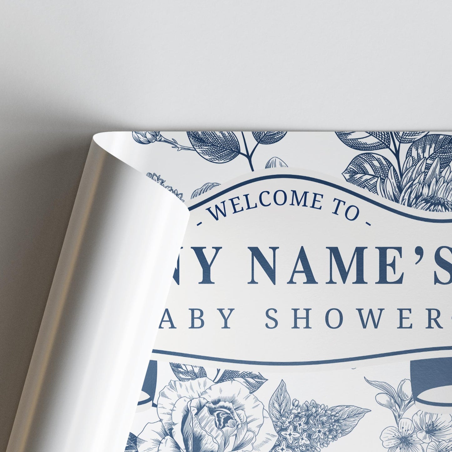 Personalised Baby Shower Banner | Blue Botanical Baby Shower Decor | Custom Name & 12 Photos | Elegant Navy Floral Design | Party backdrop