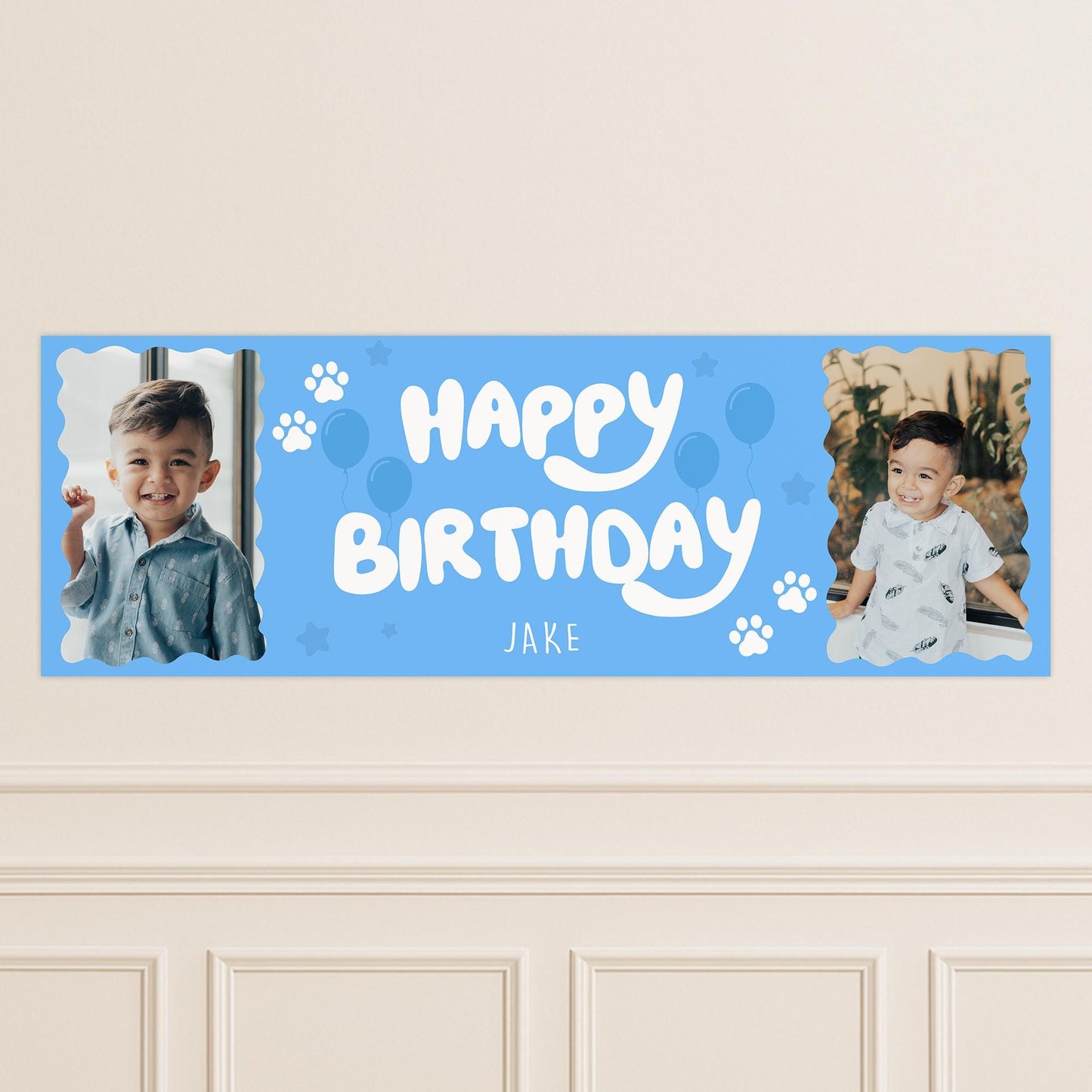 Personalised Birthday Banner - Blue Dog | Custom Name & Photo | TV Show-Inspired Banner | Dog Cartoon | Birthday Party decor for Young Kids