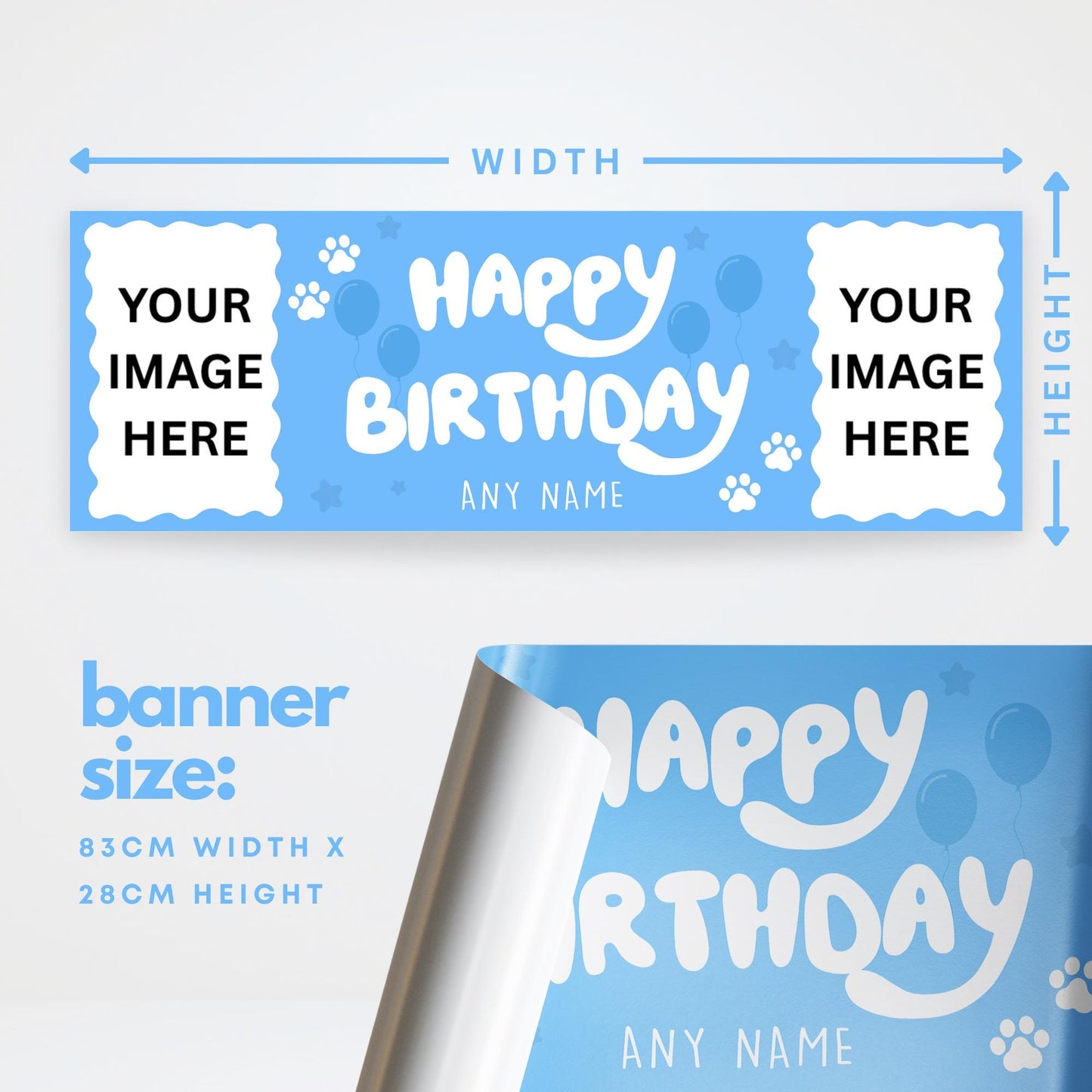 Personalised Birthday Banner - Blue Dog | Custom Name & Photo | TV Show-Inspired Banner | Dog Cartoon | Birthday Party decor for Young Kids