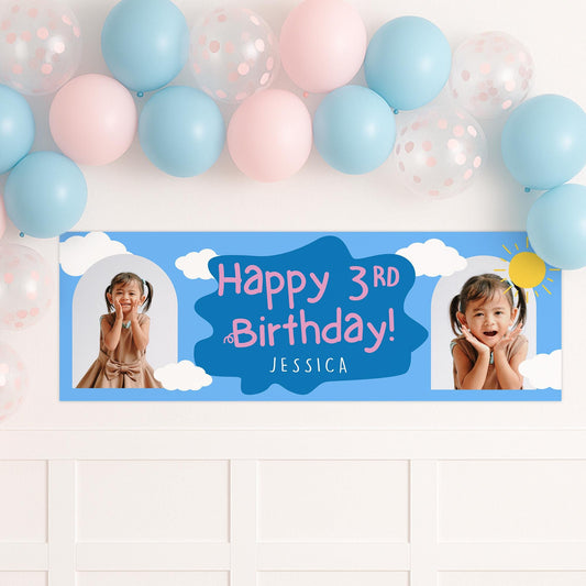 Personalised Birthday Banner - Little Pig | Custom Name & Photo | Cartoon TV Show-Inspired Banner | Birthday Party decor for Young Kids