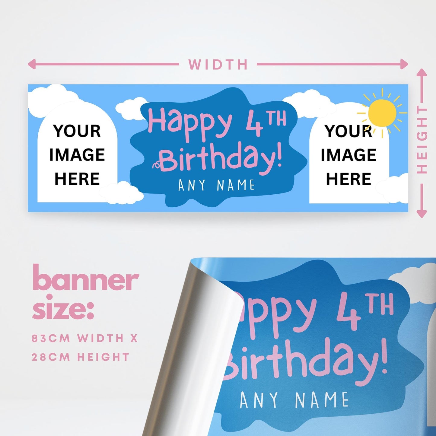 Personalised Birthday Banner - Little Pig | Custom Name & Photo | Cartoon TV Show-Inspired Banner | Birthday Party decor for Young Kids