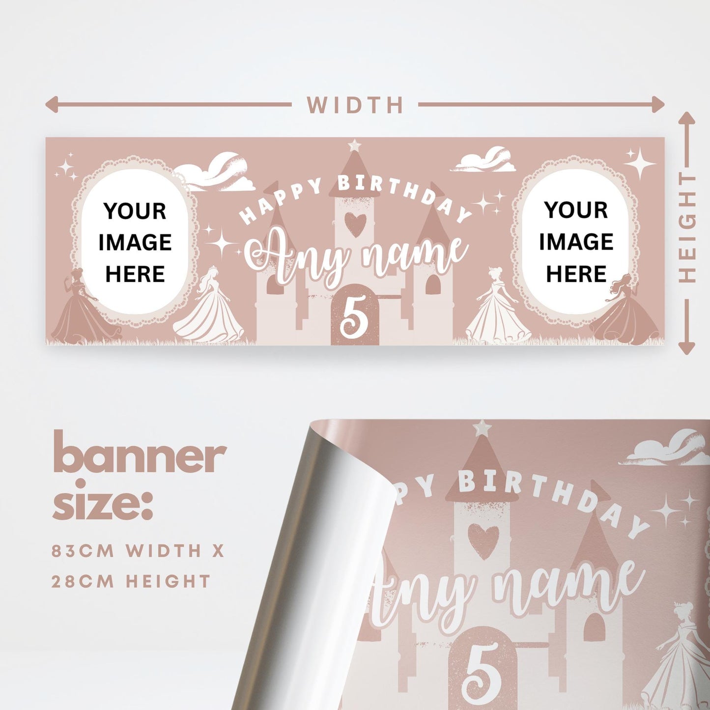 Personalised Princess Birthday Banner for Girls | Custom Name & Age Birthday Sign | Pink Party Decor | Custom Fairy Tale Birthday Banner