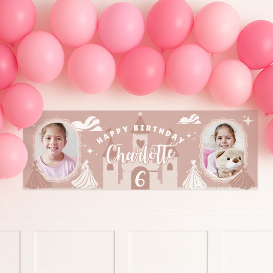 Personalised Princess Birthday Banner for Girls | Custom Name & Age Birthday Sign | Pink Party Decor | Custom Fairy Tale Birthday Banner