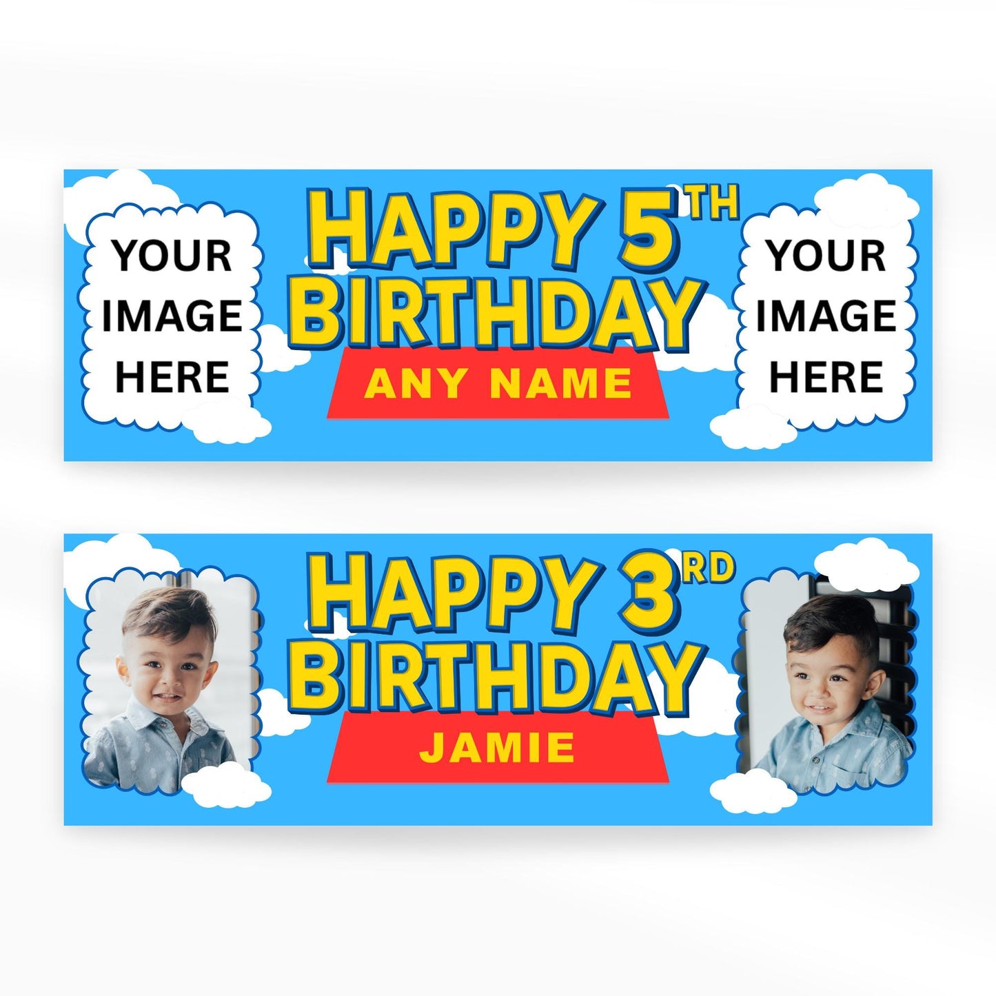 Personalised Birthday Banner - Toy Land | Custom Name & Photo | Toy-Inspired Banner | Colourful Cartoon Style Birthday Party Decor for Kids
