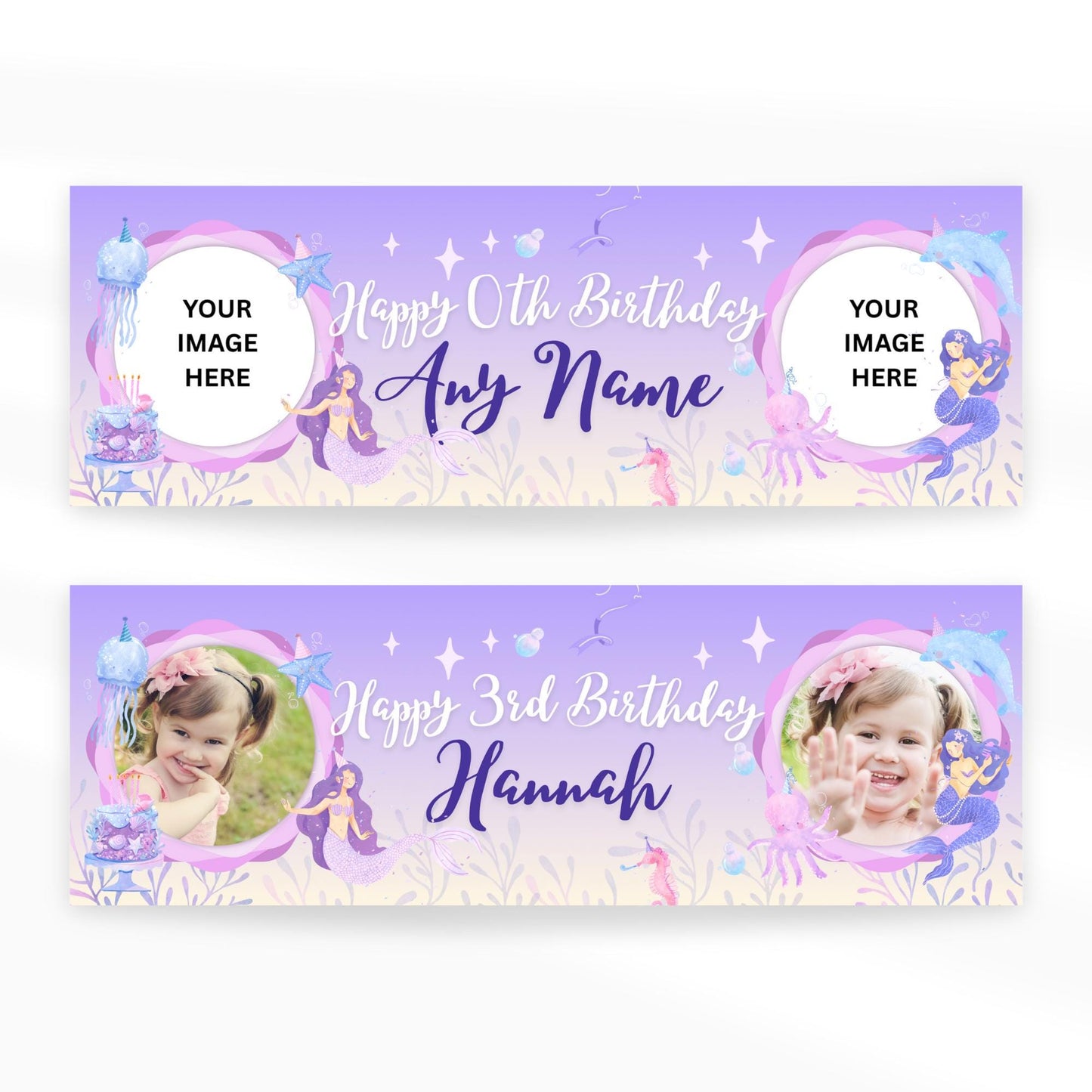 Personalised Mermaid Birthday Banner for Girls  Custom Name, Age & Photo | Under the Sea Theme Party Decoration, Birthday Decor for Kids