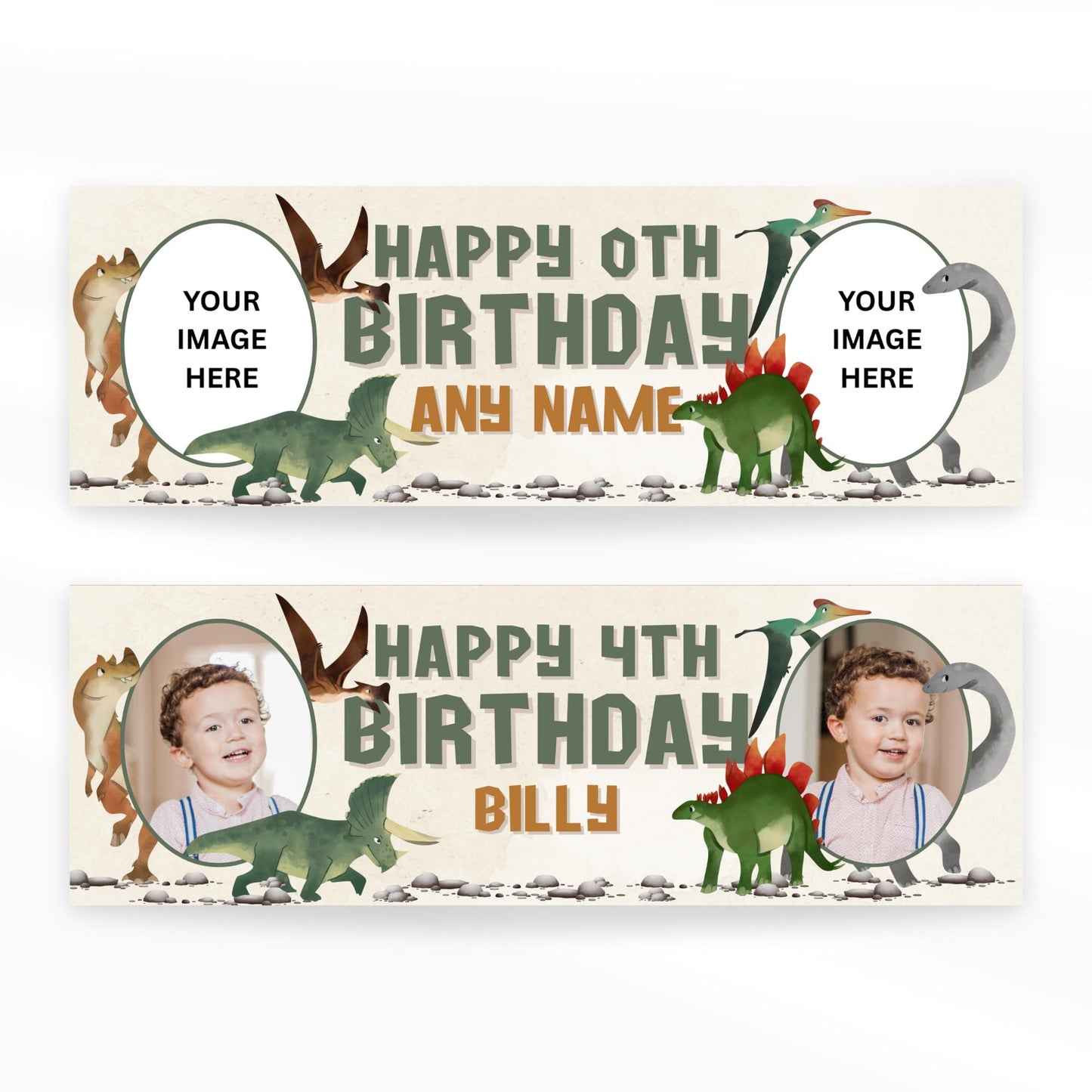 Personalised Dinosaur Birthday Banner  Custom Name & Photo | Colourful Watercolour Kids Dino Party Decoration, Birthday Banner for Boys