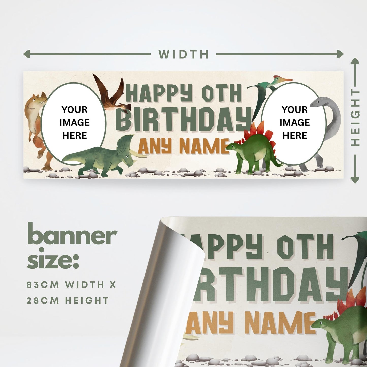 Personalised Dinosaur Birthday Banner  Custom Name & Photo | Colourful Watercolour Kids Dino Party Decoration, Birthday Banner for Boys