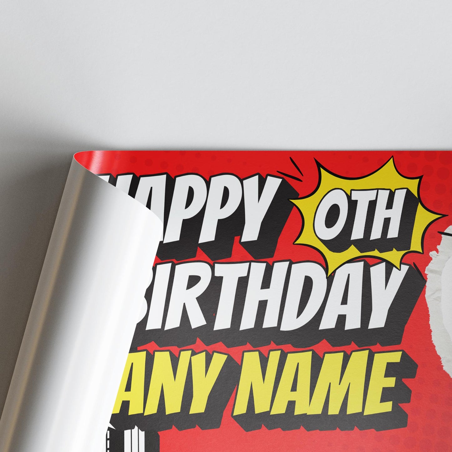 Personalised Superhero Birthday Banner with Photo  Custom Party Decoration for Kids, Red & Yellow Comic Style, Birthday Banner for Boys