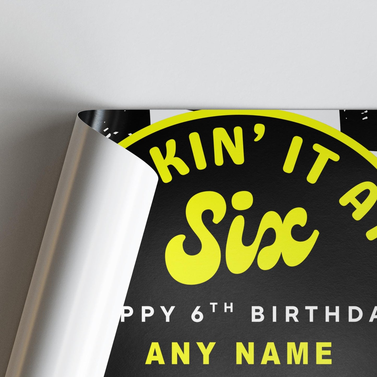 Personalised 6th Birthday Banner For Kids - "Kickin It At Six" | Skater Checkered Theme | Custom Name & Photo | Boys Birthday Party Decor