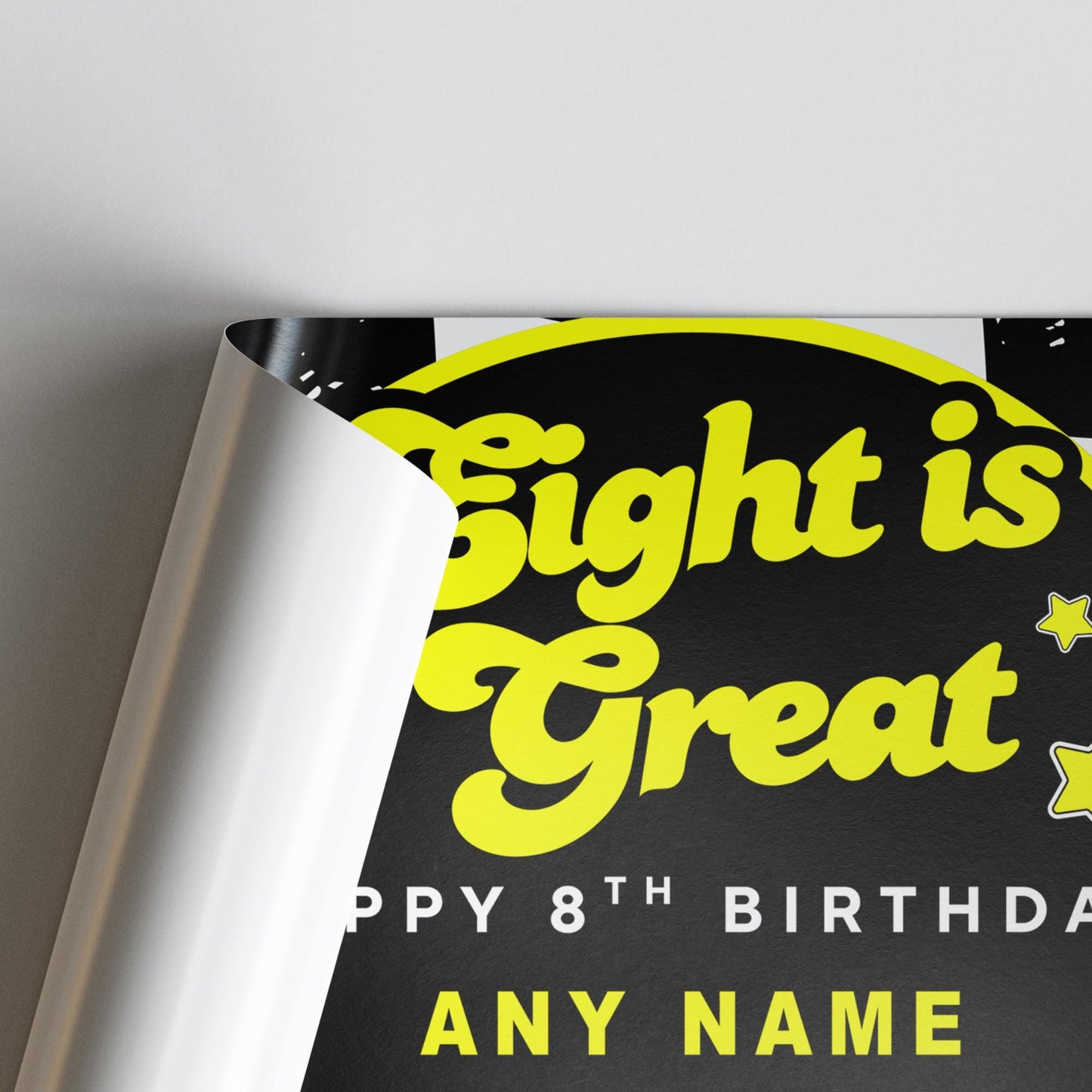 Personalised 8th Birthday Banner For Kids - "Eight Is Great" | Skater Checkered Theme | Custom Name & Photo | Boys Birthday Party Decor