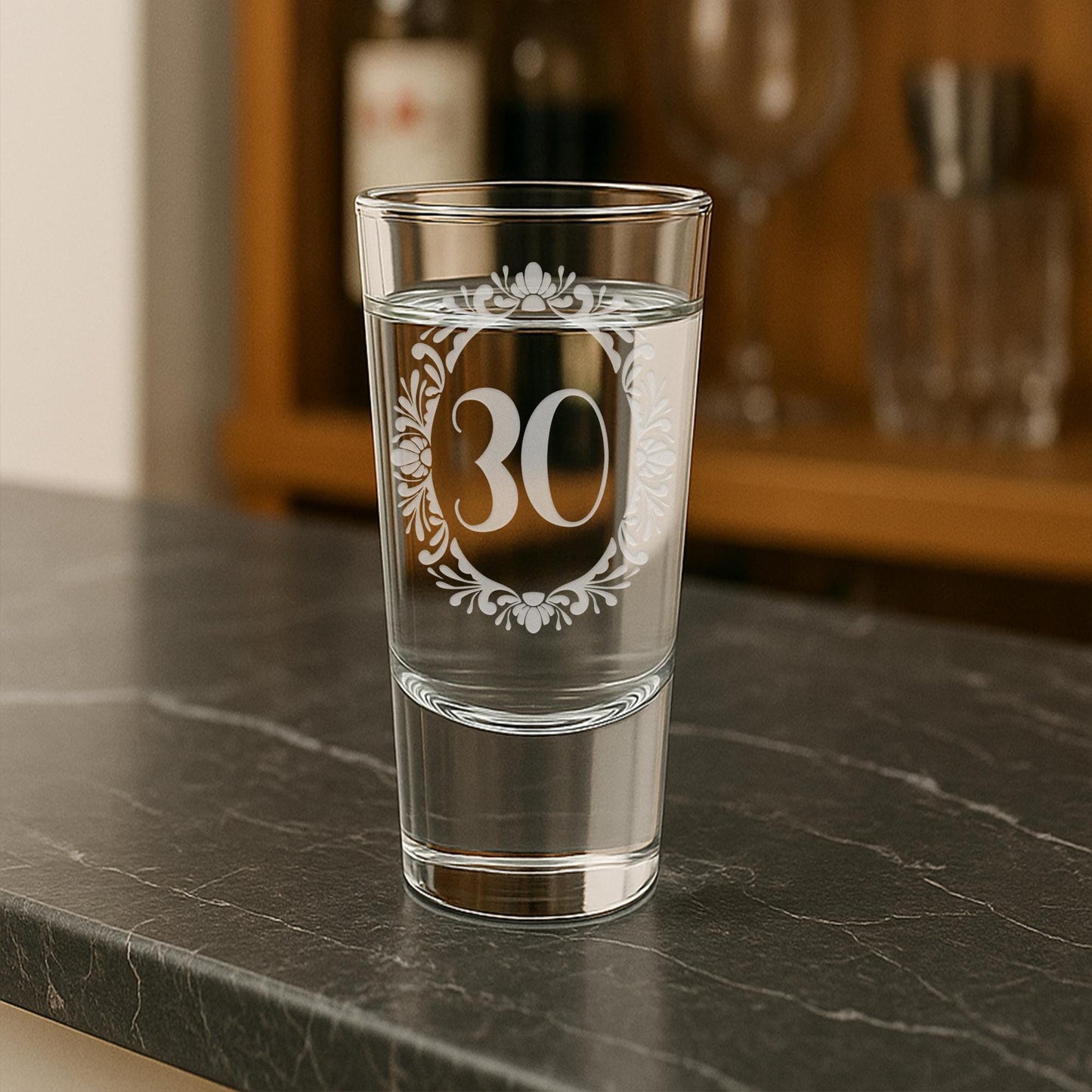 Personalised Birthday Shot Glass | Custom Age - Regal Bloom Frame | Milestone Birthday Gift | Custom Engraved Keepsake for 18th Birthday