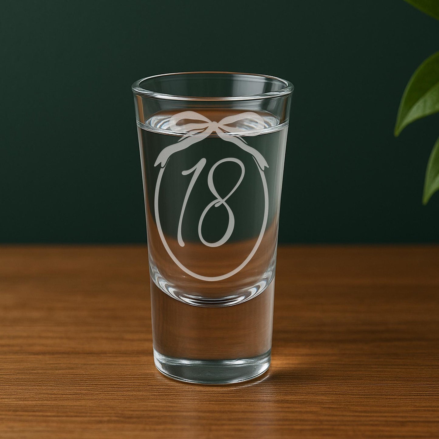 Personalised Birthday Shot Glass | Custom Age - Ribbon Bow Frame | Milestone Birthday Gift | Custom Engraved Keepsake for Her 18th