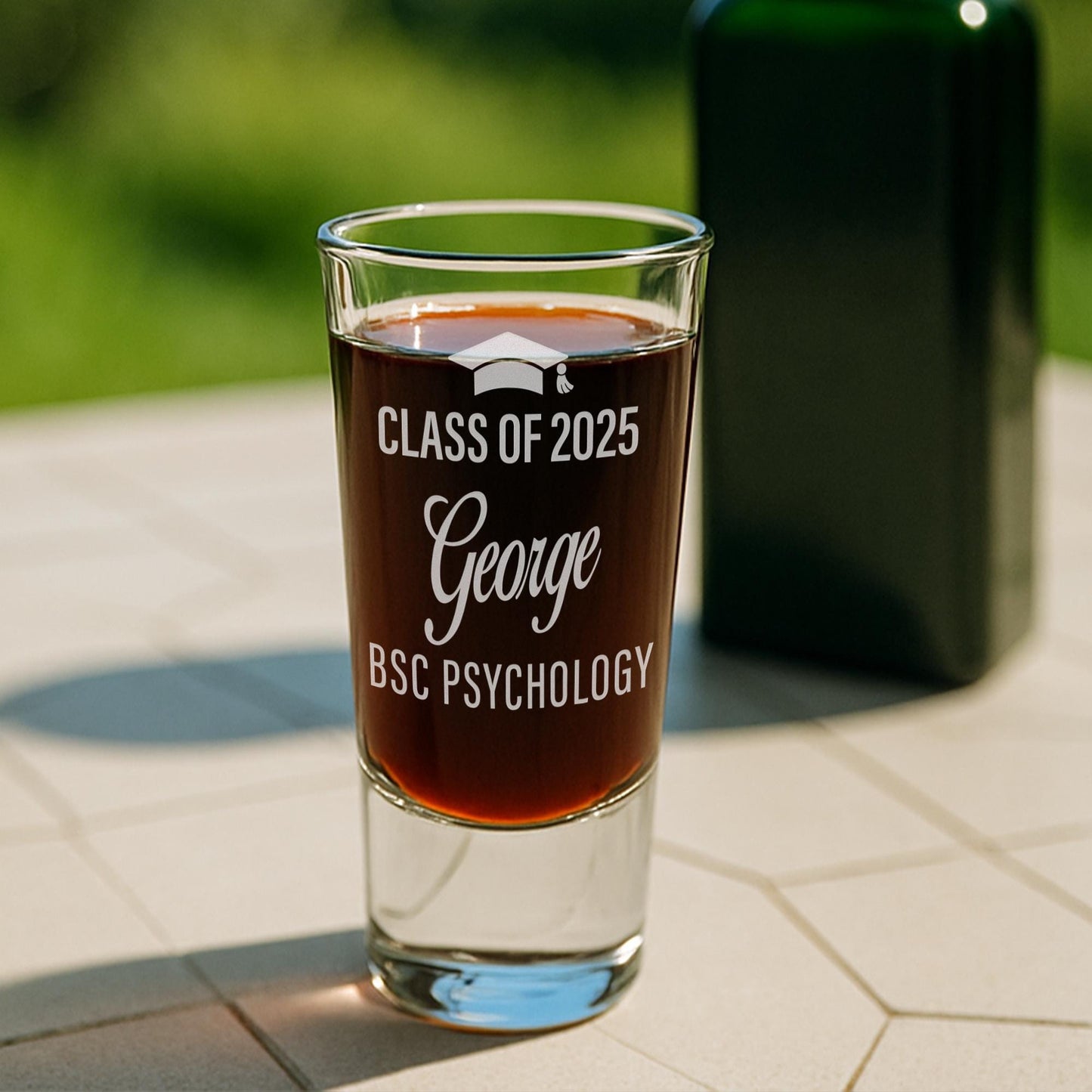 Personalised Graduation Shot Glass  Class Of, Name & Degree | Custom Engraved Gift | Graduation Gift | Graduation Keepsake Glassware