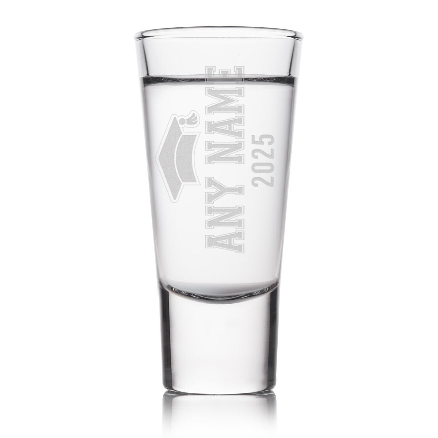 Personalised Graduation Shot Glass  College Font & Grad Cap | Custom Name and Year Engraved Shot Glass Gift | Keepsake for Graduates