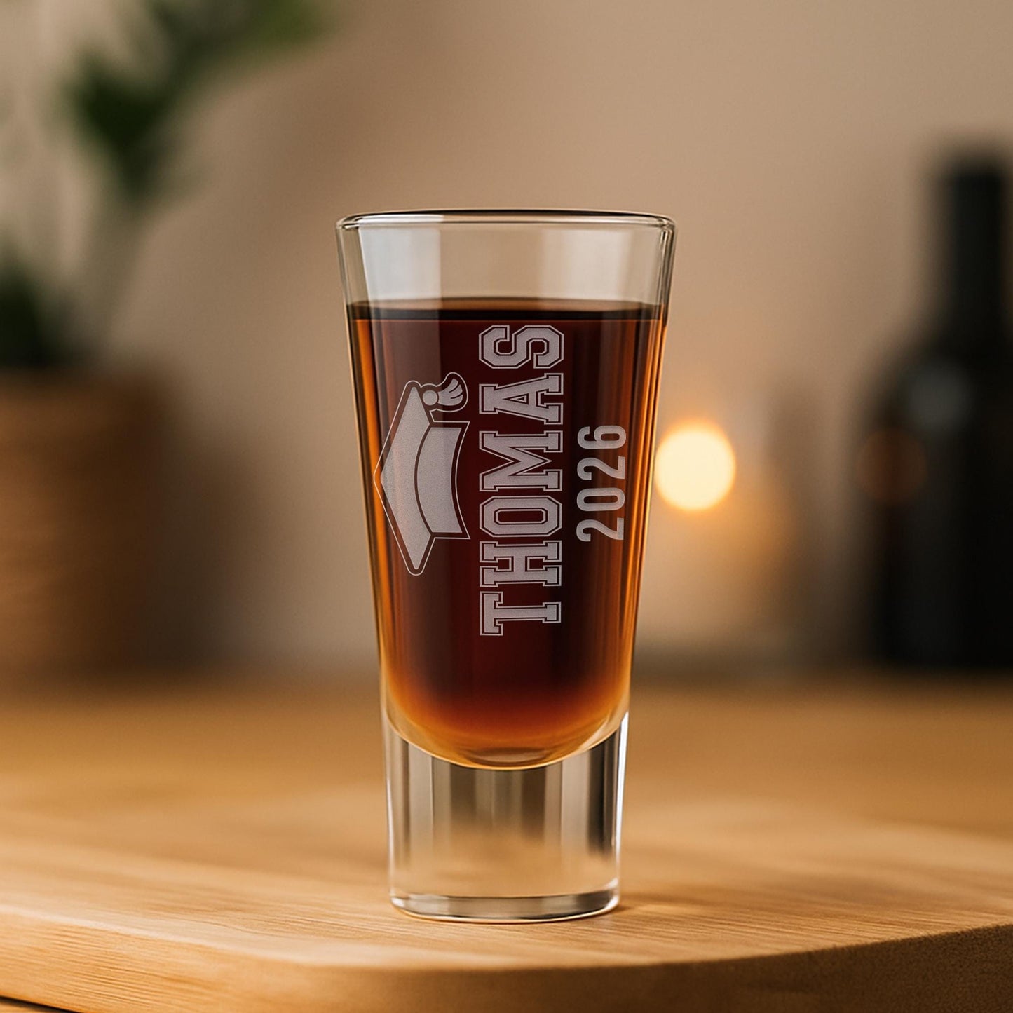 Personalised Graduation Shot Glass  College Font & Grad Cap | Custom Name and Year Engraved Shot Glass Gift | Keepsake for Graduates