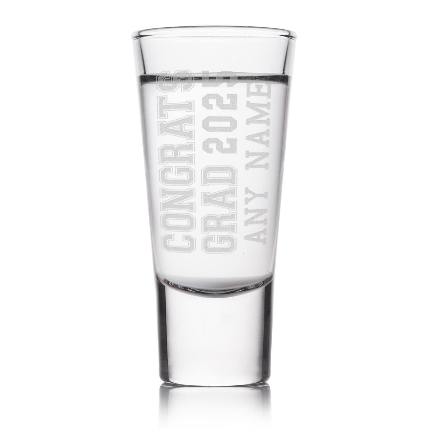 Personalised Graduation Gift | Congrats Grad - College Varsity Font Shot Glass | Custom Engraved Name & Year | Class of Graduation Gift