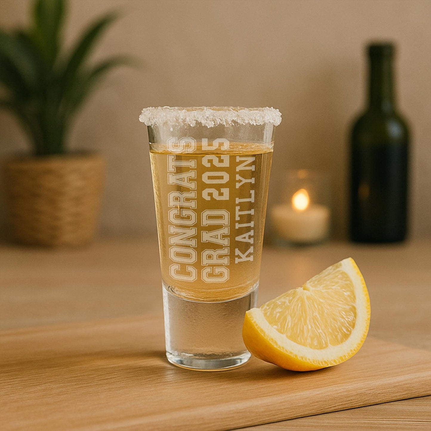 Personalised Graduation Gift | Congrats Grad - College Varsity Font Shot Glass | Custom Engraved Name & Year | Class of Graduation Gift