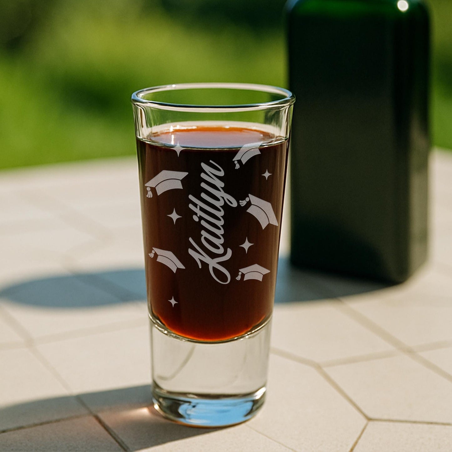 Personalised Graduation Gift | Graduation Caps & Stars | Custom Engraved Name Shot Glass | Graduate Gift Keepsake | Custom Shot Glass