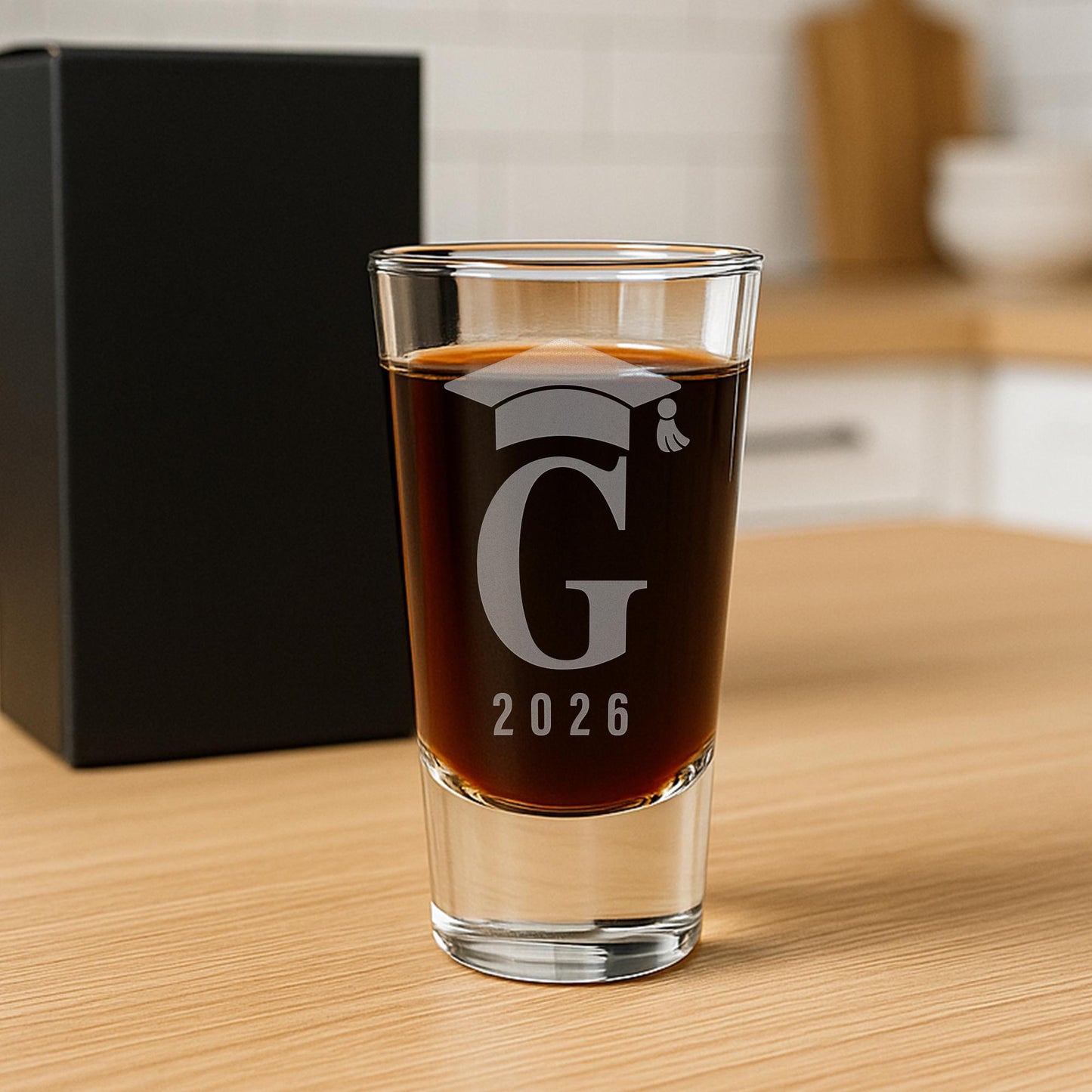 Personalised Graduation Gift - Initial & Grad Cap Shot Glass | Graduation Shot Glass | Custom Engraved Graduate Gift | Keepsake For Grads