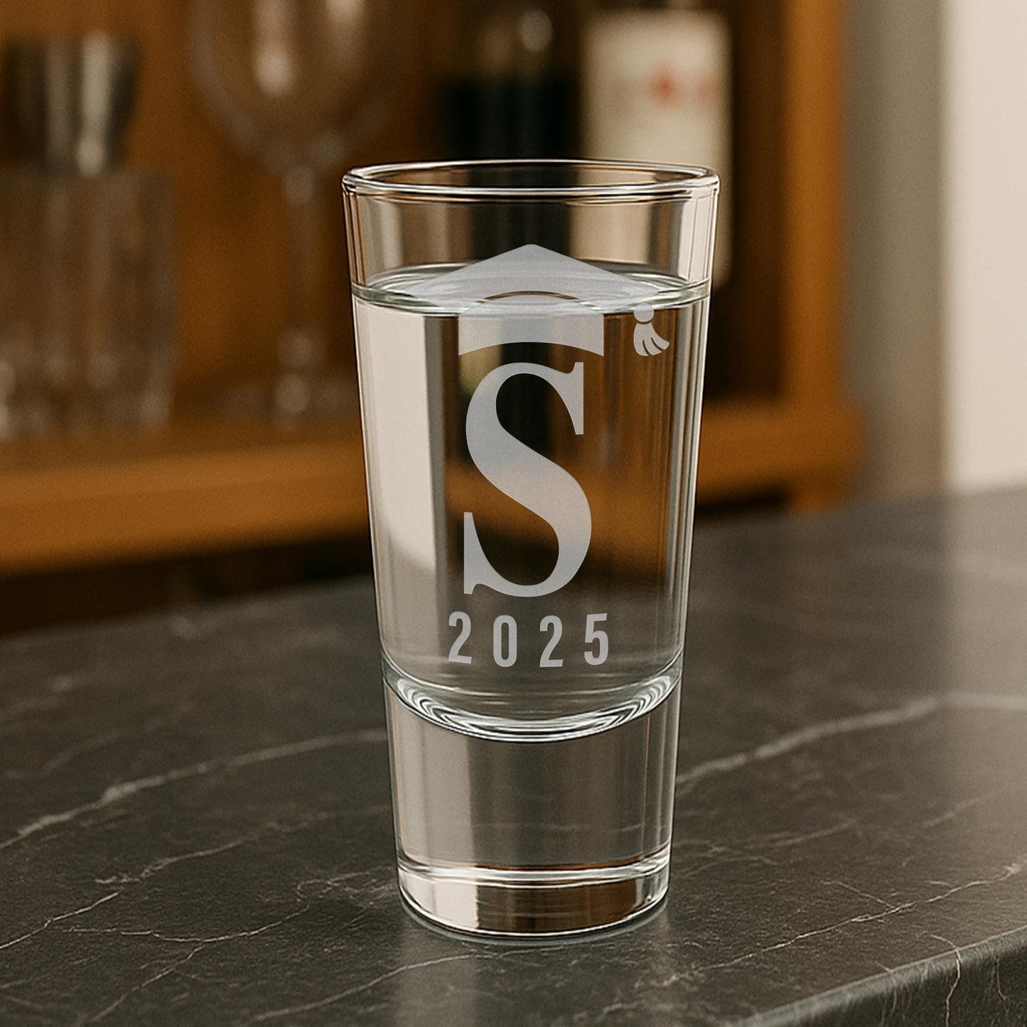 Personalised Graduation Gift - Initial & Grad Cap Shot Glass | Graduation Shot Glass | Custom Engraved Graduate Gift | Keepsake For Grads