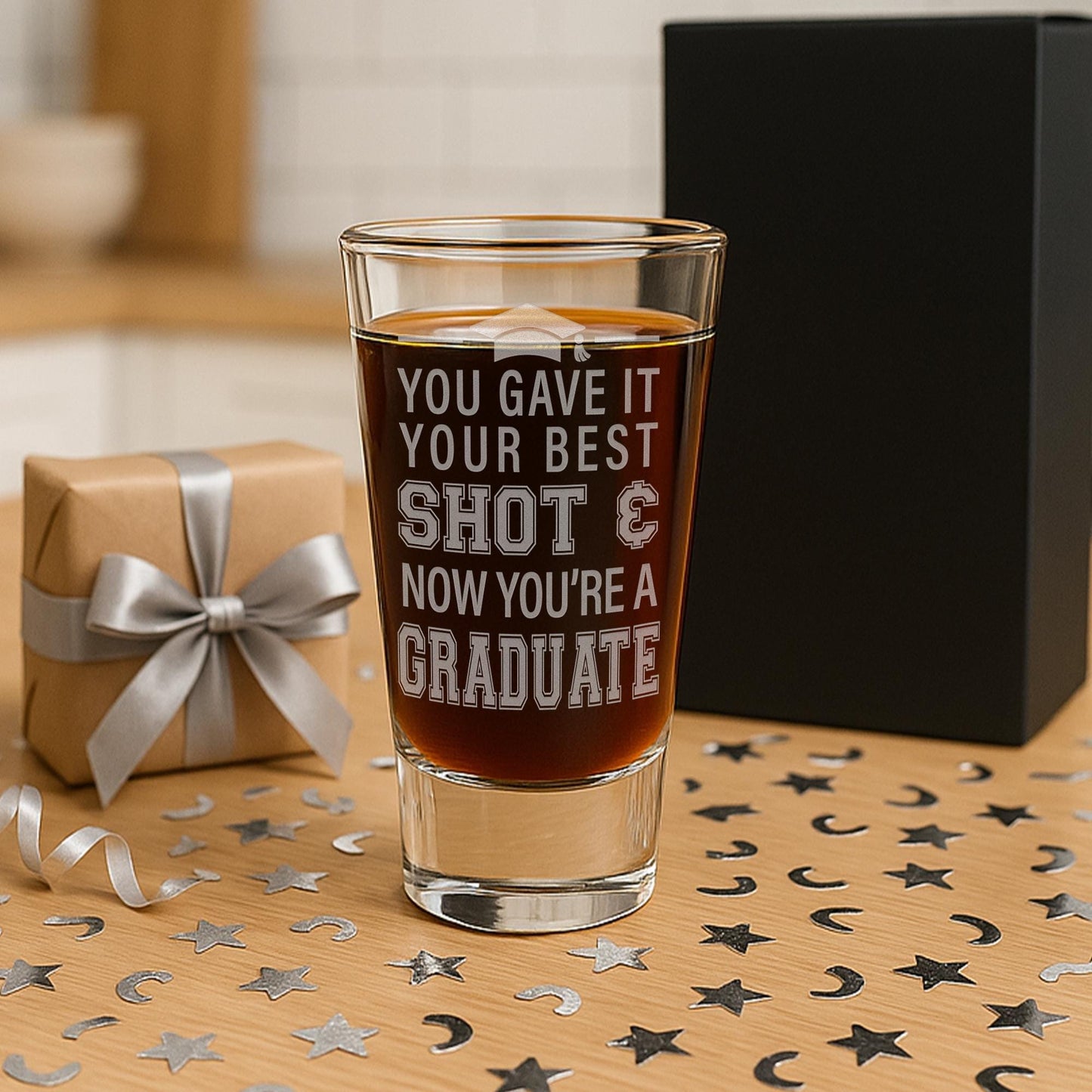 Funny Graduation Gift | “You Gave It Your Best Shot" Shot Glass | Engraved Graduation Gift Keepsake for Him or Her