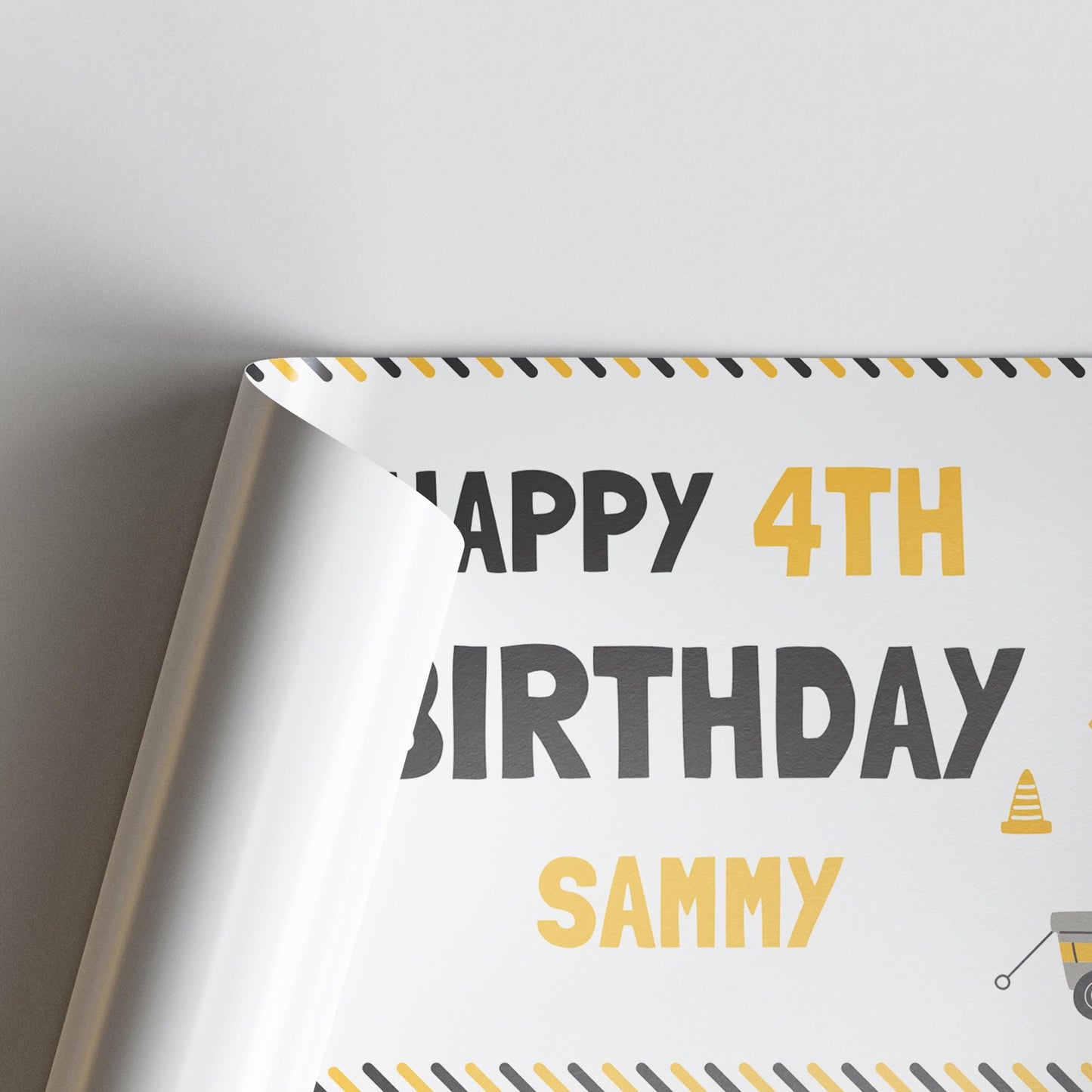 Personalised Construction Birthday Banner | Custom Name & Age, Photo | Kids Party Decoration  Yellow Digger Theme | Party Decor for Kids