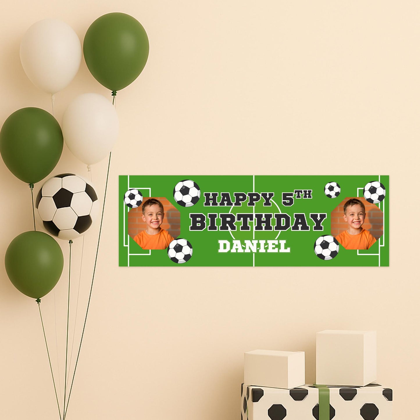 Personalised Football Birthday Banner  Custom Name, Age & Photos  Sports Themed Kids Party Decoration | Party Decor for Boys