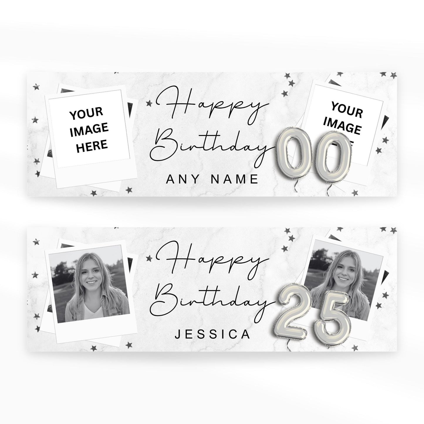 Personalised Happy Birthday Banner  Balloon Number & Instant Photo Style | Custom Birthday Decor For Him or Her | Picture Birthday Banner