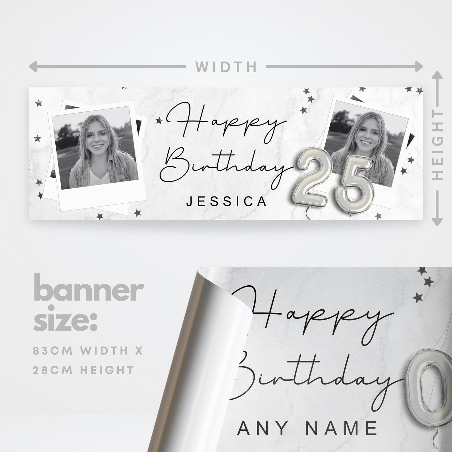 Personalised Happy Birthday Banner  Balloon Number & Instant Photo Style | Custom Birthday Decor For Him or Her | Picture Birthday Banner