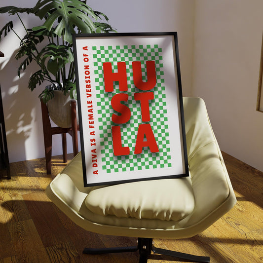 Song Poster - Diva is a Female Version of a Hustla - Checkered: Lyric-Inspired Print, Music-Inspired Home Decor, Typography Print For Her