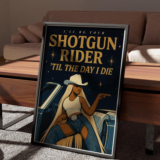 Song Poster - Shotgun Rider  Cowgirl Print | Western Home Decor | Country Wall Art for Music-Inspired Home Decor, Typography Print For Her