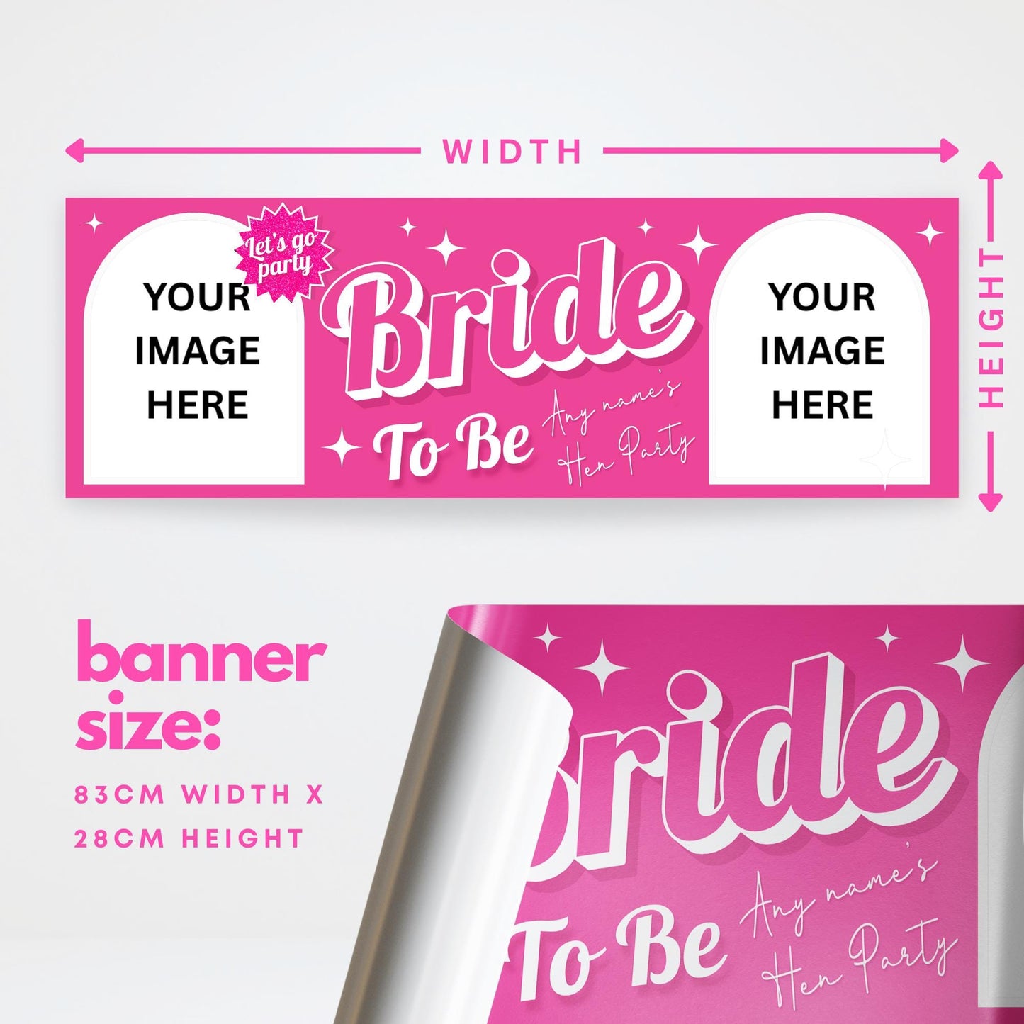 Personalised Hen Party Decor | Bride To Be | Custom Name & Photo Banner | Hot Pink Girly Hen Do Decor | Bridal Shower Party Decorations