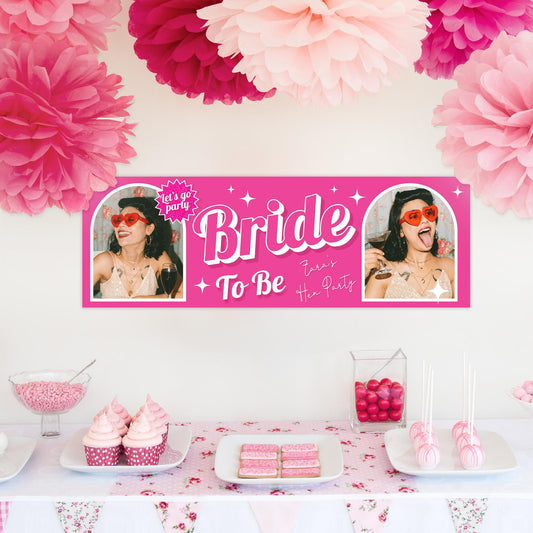 Personalised Hen Party Decor | Bride To Be | Custom Name & Photo Banner | Hot Pink Girly Hen Do Decor | Bridal Shower Party Decorations