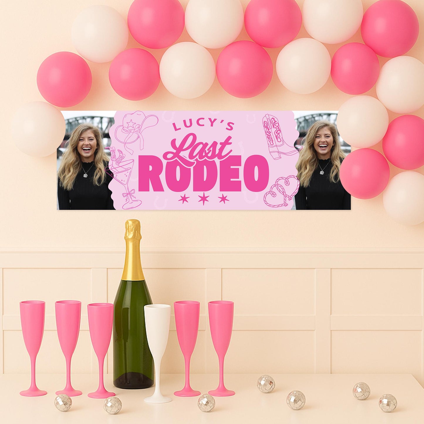 Personalised Hen Party Decor | Last Rodeo Theme | Custom Name & Photo Hen Do Banner | Pink Cowgirl Theme | Western Bachelorette Decor