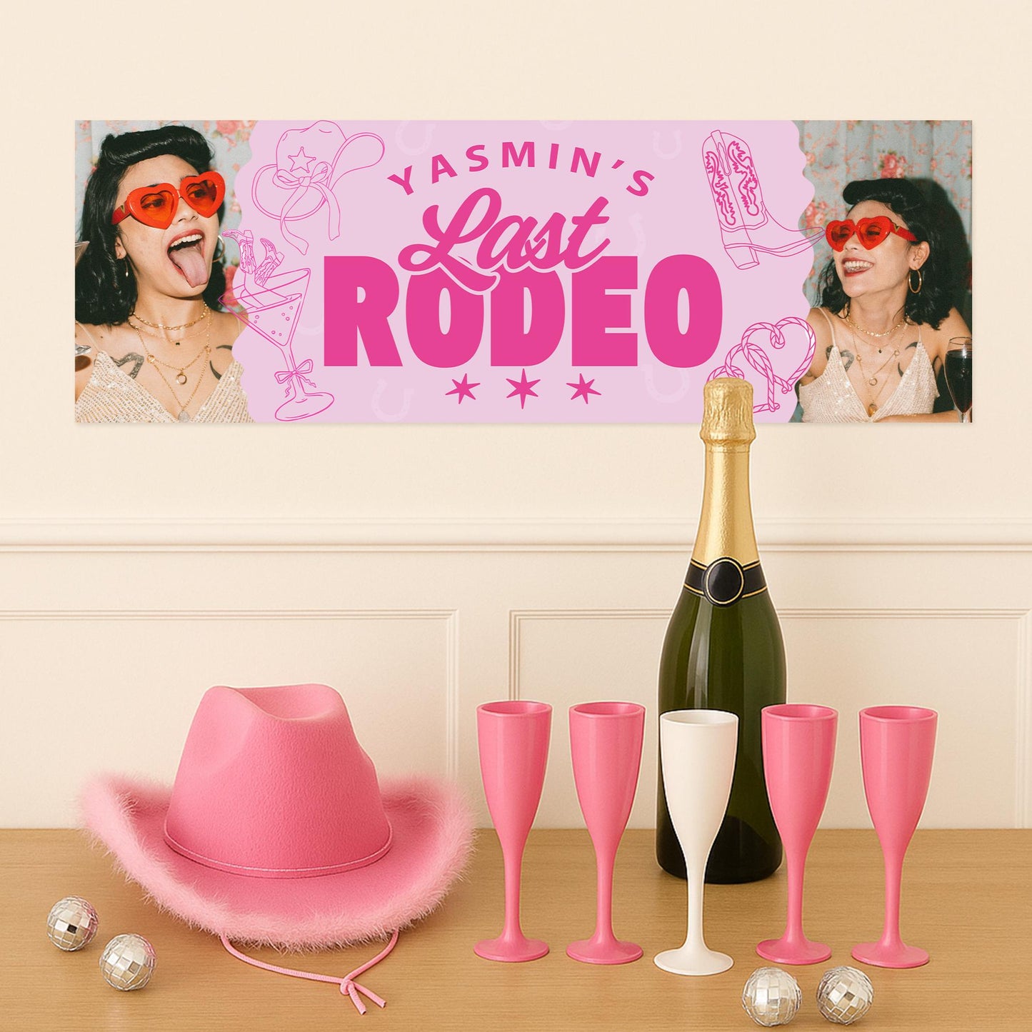 Personalised Hen Party Decor | Last Rodeo Theme | Custom Name & Photo Hen Do Banner | Pink Cowgirl Theme | Western Bachelorette Decor
