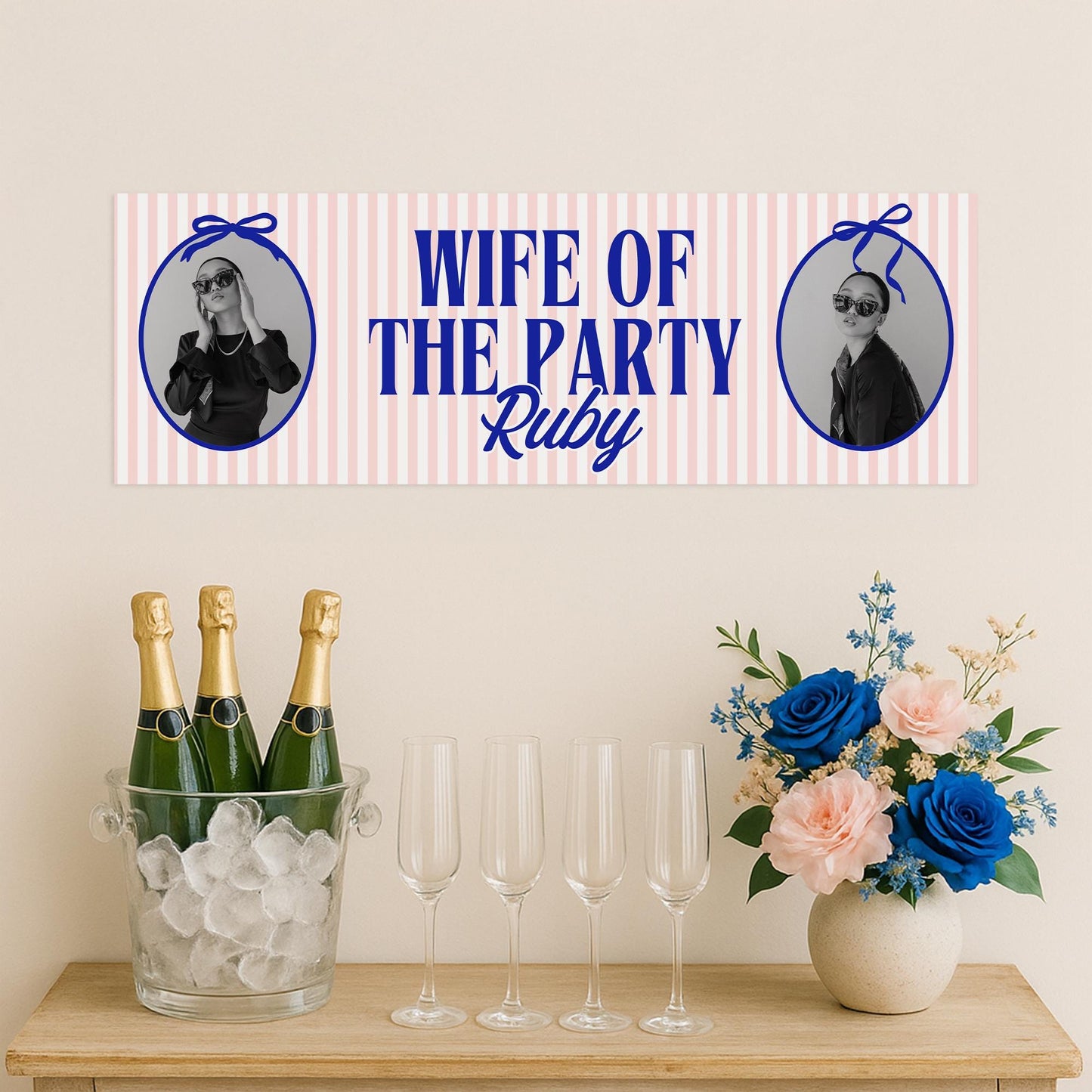 Personalised Hen Party Banner | Wife of the Party  | Custom Hen Party Photo Banner | Custom Name Bridal Shower Decor | Hen Do Sign
