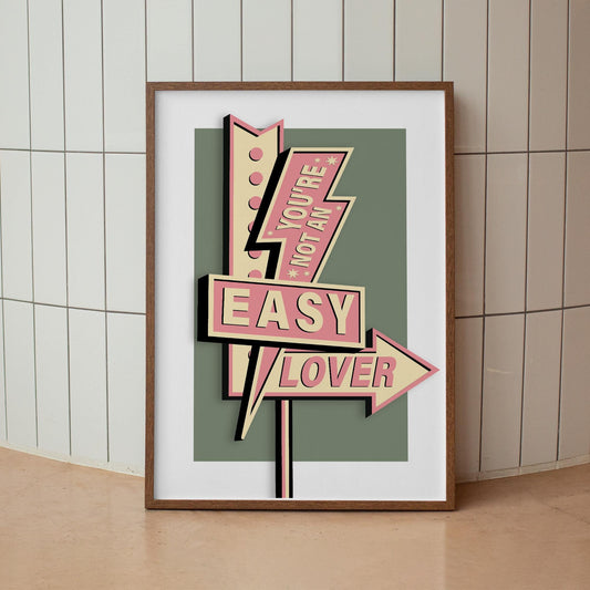 Song Poster - Easy Lover - Motel Sign: Lyric-Inspired Print | Colourful Retro Home Decor | Bold Typography Music Wall Art | Gift For Her