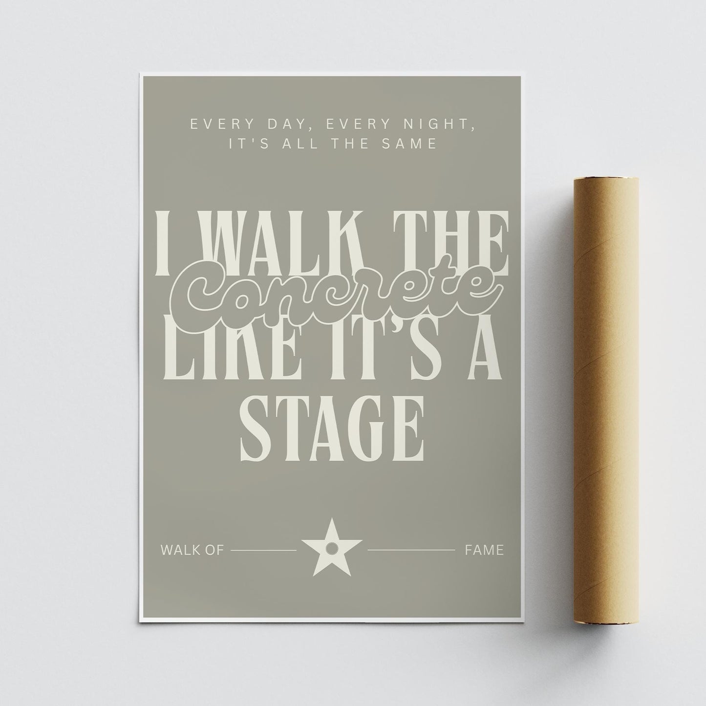 Song Poster - Walk Of Fame - Walk The Concrete: Lyric-Inspired Print | Maximalist Home Decor | Bold Typography Music Wall Art | Gift For Her