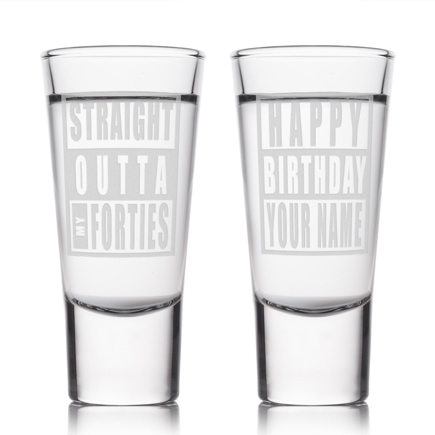 Personalised Birthday Shot Glass | Funny Double-Sided "Straight Outta [Decade]" Engraved Shot Glass | Custom Birthday Gift for Him or Her