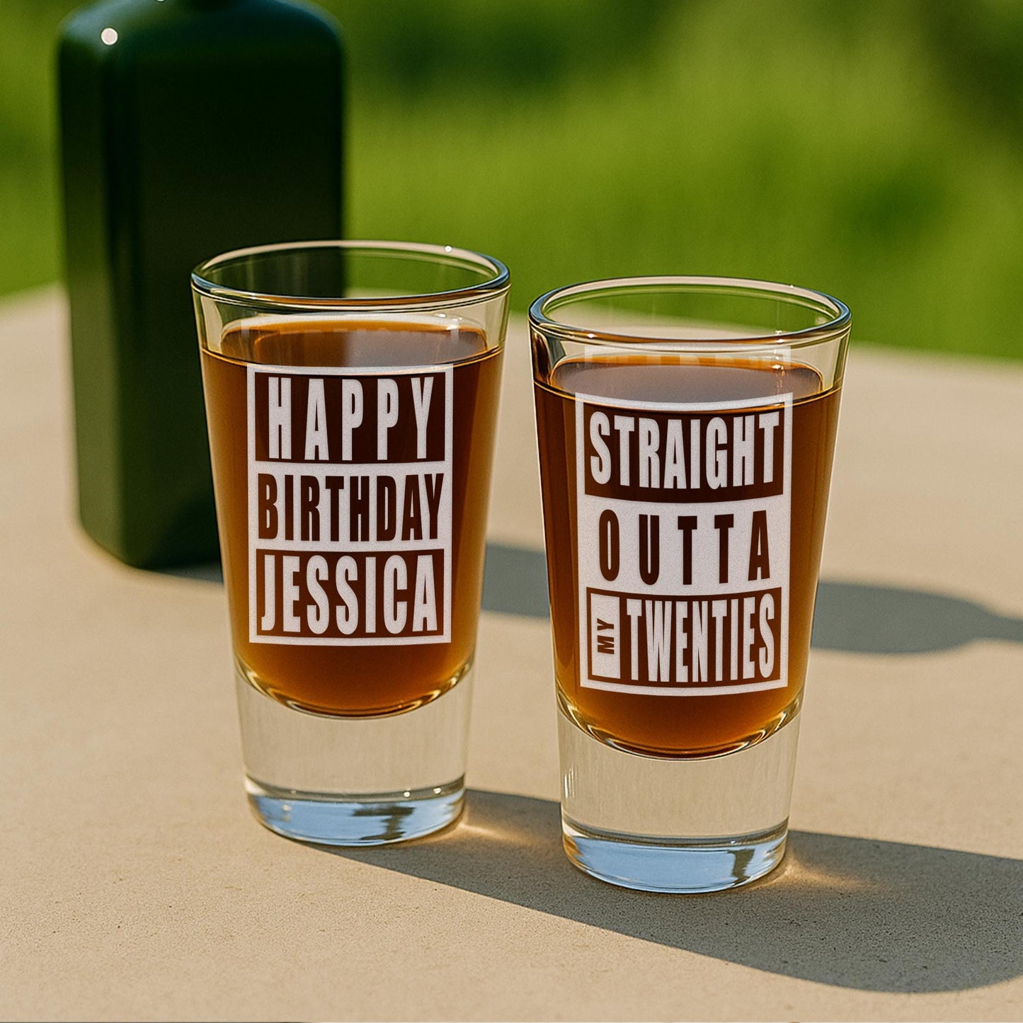 Personalised Birthday Shot Glass | Funny Double-Sided "Straight Outta [Decade]" Engraved Shot Glass | Custom Birthday Gift for Him or Her