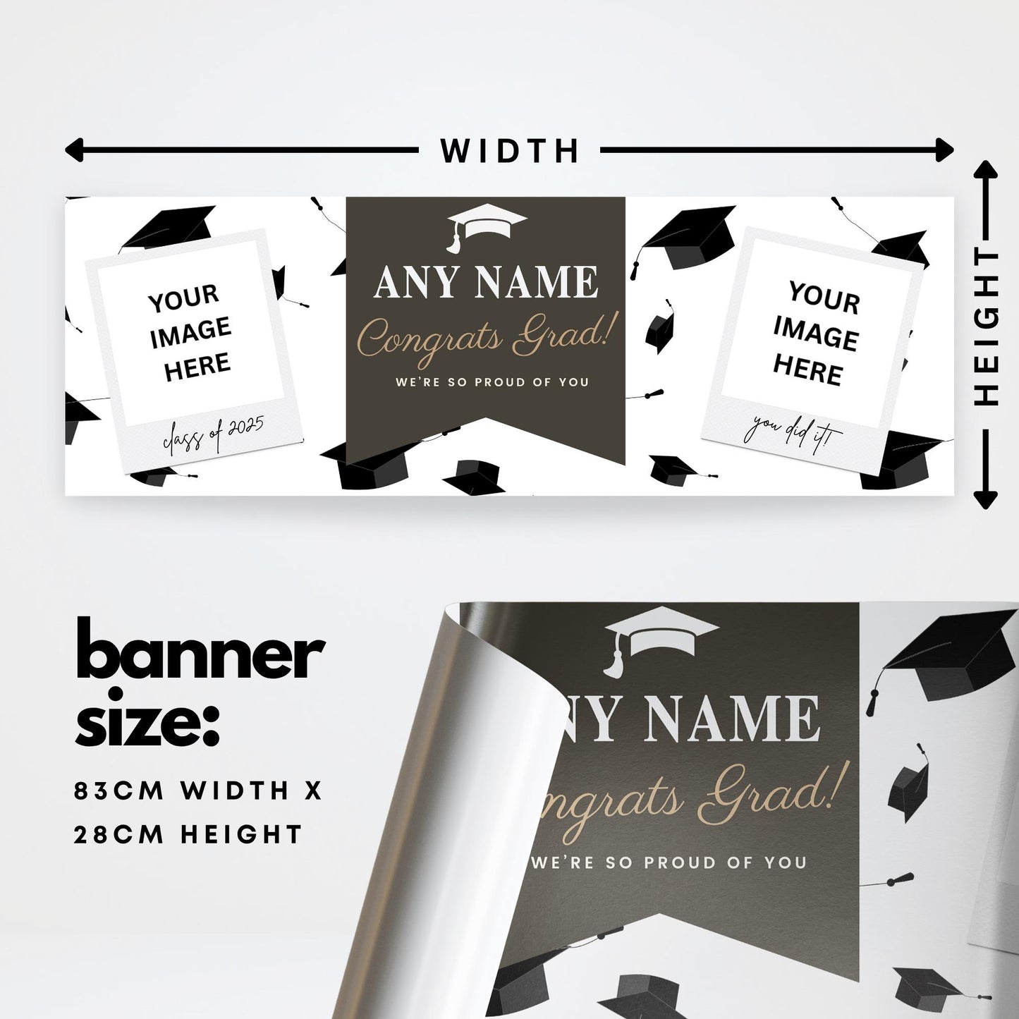 Personalised Graduation Banner  Congrats Grad | Custom Name, Year & Photos | Graduation Party Decor | Class of | University Graduate Banner