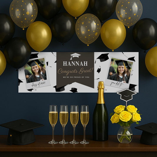 Personalised Graduation Banner  Congrats Grad | Custom Name, Year & Photos | Graduation Party Decor | Class of | University Graduate Banner