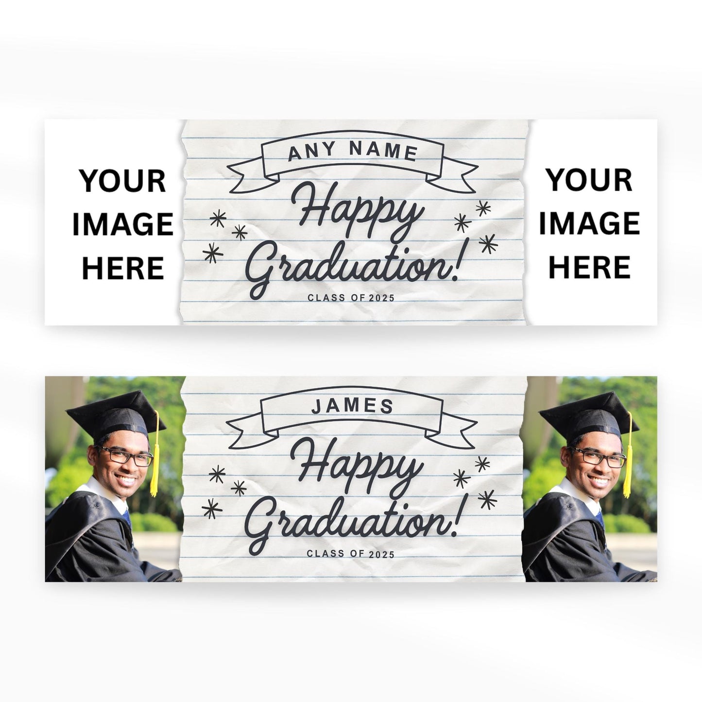Personalised Graduation Banner  Lined Paper Design  | Name, Year & Photos | Graduation Party Decor | Class Of | University Graduate Banner