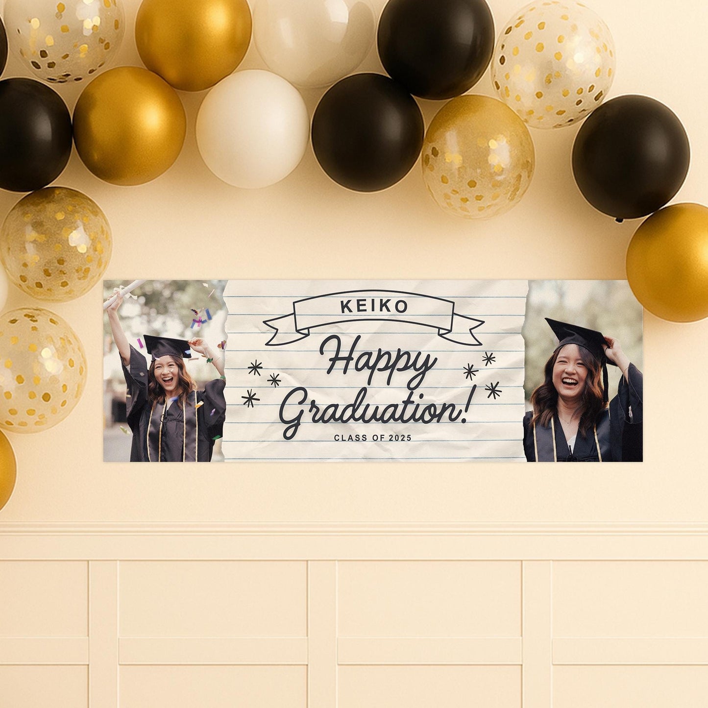 Personalised Graduation Banner  Lined Paper Design  | Name, Year & Photos | Graduation Party Decor | Class Of | University Graduate Banner